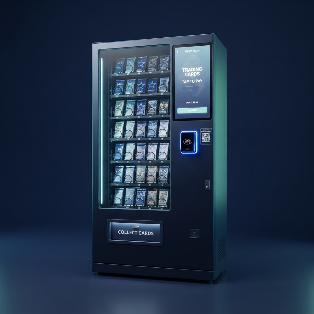 Medium freestanding pedestal collectible card pack vending machine for public placement